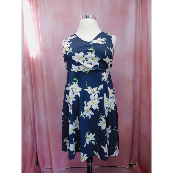 unknown Dresses & Skirts - FLORAL COTTON A-Line Dress Women X-Large Navy Blue Casual